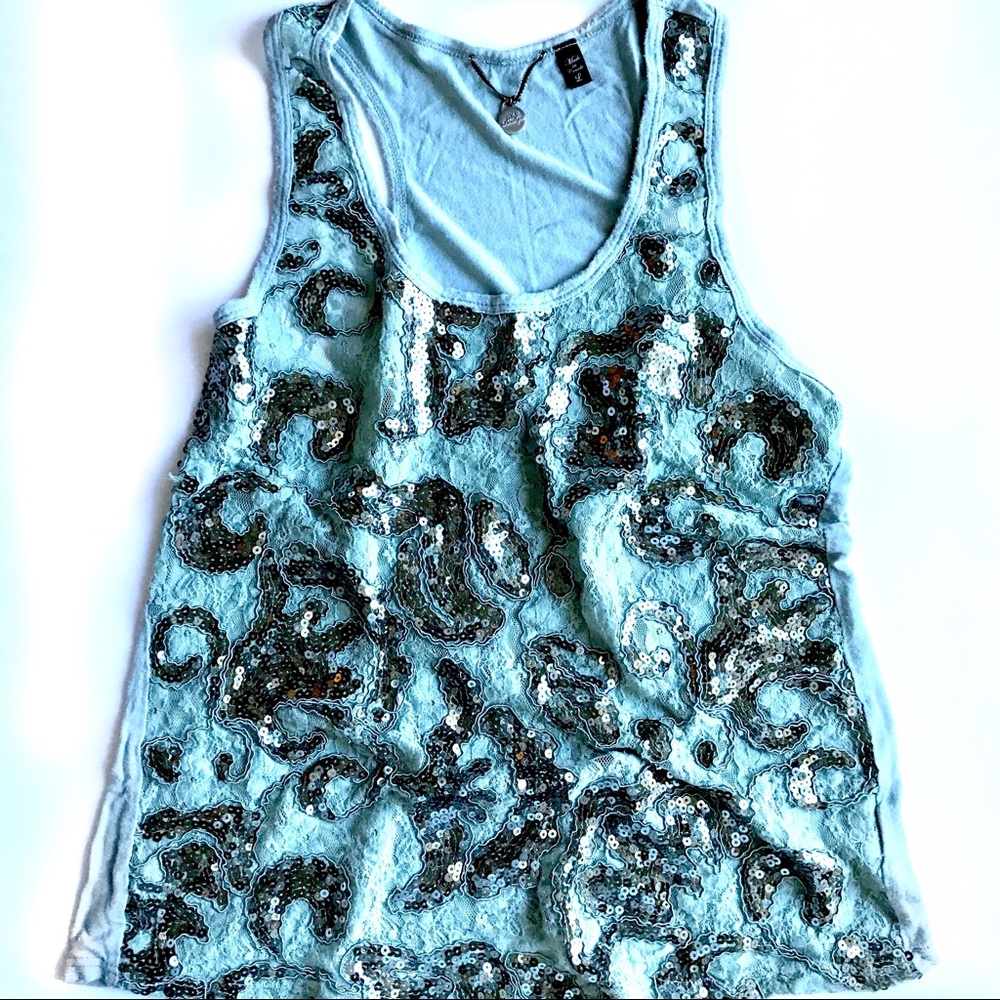 BKE Boutique sequin + lace tank, Large